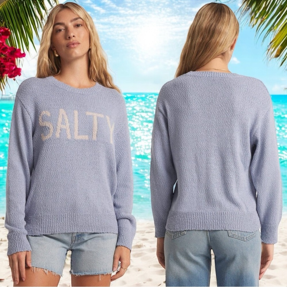 NEW Z Supply "Salty" Blue and White Long Sleeve Knit Sweater Women's Size L
